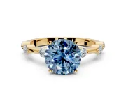 Solitaire Engagement Ring Setting for Fancy Blue Round Cut Center with Bezel Station Band and Prong Head in Yellow Gold