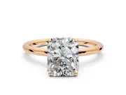 Solitaire Engagement Ring Setting for Radiant Cut Center with Plain Band, Open Basket and Prong Head in Rose Gold