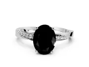Side Accent Engagement Ring Setting for Fancy Black Oval Center with Accent Shoulders and Prong Head in Sterling Silver