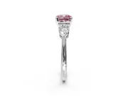 3 Stone Engagement Ring Setting for Fancy Pink Cushion Cut Center with Large Pear-Shaped Accents and Prong Head in Sterling Silver