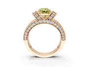 Pave Engagement Ring Setting for Fancy Yellow Radiant Cut Center with Curved Accent Rows, Openwork and Prong Head in Rose Gold