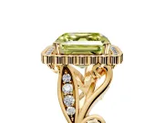 Halo Engagement Ring Setting for Fancy Yellow Asscher Cut Center with Leaf Motif Split Shank and Prong Head in Yellow Gold