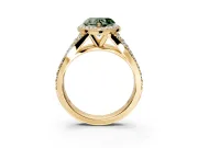 Halo Engagement Ring Setting for Fancy Green Heart-Shaped Center with Narrow Pave Split Shank and Prong Head in Yellow Gold