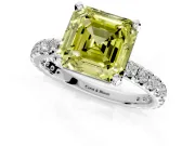 Solitaire Engagement Ring Setting for Fancy Yellow Asscher Cut Center with Shared-Prong Accents and Prong Head in Platinum