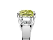 3 Stone Engagement Ring Setting for Fancy Yellow Cushion Cut Center with Matching Side Accents and Prong Head in Platinum