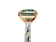 Baguette Engagement Ring Setting for Fancy Green Princess Cut Center with Alternating Bar-Set Band and Prong Head in Rose Gold