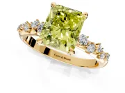 Solitaire Engagement Ring Setting for Fancy Yellow Radiant Cut Center with Trailing Leaf Accent Band and Prong Head in Yellow Gold
