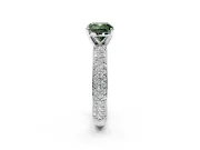 Solitaire Engagement Ring Setting for Fancy Green Cushion Cut Center with Domed Multi-Row Pave Band and Prong Head in Platinum
