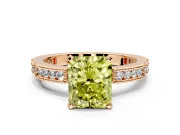 Solitaire Engagement Ring Setting for Fancy Yellow Radiant Cut Center with Milgrain-Edged Pave Band and Prong Head in Rose Gold