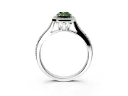 Halo Engagement Ring Setting for Fancy Green Radiant Cut Center with Pave Accents, Heart Basket and Prong Head in Platinum
