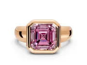Solitaire Engagement Ring Setting for Fancy Pink Asscher Cut Center with Wide Band and Bezel Head in Rose Gold
