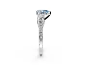 3 Stone Engagement Ring Setting for Fancy Blue Pear-Shaped Center with Crossover Basket, Pave Band and Prong Head in Sterling Silver