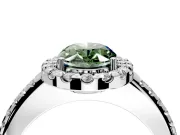Pave Halo Engagement Ring Setting for Fancy Green Oval Center with Single Row Pave Band and Prong Head in Platinum