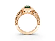 Milgrain Halo Engagement Ring Setting for Fancy Green Emerald Cut Center with Pave Band and Prong Head in Rose Gold