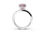 Solitaire Engagement Ring Setting for Fancy Pink Princess Cut Center with Round Cut Pave Band and Prong Head in White Gold