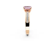 Solitaire Engagement Ring Setting for Fancy Pink Asscher Cut Center with Princess Cut Channel Band and Prong Head in Rose Gold