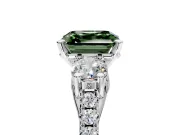 3 Stone Engagement Ring Setting for Fancy Green Asscher Cut Center with Crossover Basket, Pave Band and Prong Head in Platinum