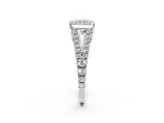 Solitaire Engagement Ring Setting for Radiant Cut Center with Pave Split Shank and Prong Head in White Gold