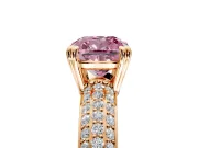 Solitaire Engagement Ring Setting for Fancy Pink Cushion Cut Center with Multi-Row Pave Accents and Basket Head in Rose Gold