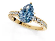 Solitaire Engagement Ring Setting for Fancy Blue Pear-Shaped Center with Fine Pave Band and Claw Prong Head in Yellow Gold