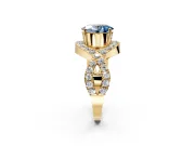 Halo Engagement Ring Setting for Fancy Blue Oval Center with Pave Infinity Twist Band and Prong Head in Yellow Gold