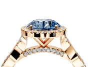 Halo Engagement Ring Setting for Fancy Blue Round Cut Center with Twist Band and Prong Head in Rose Gold