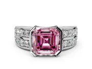 Bezel Engagement Ring Setting for Fancy Pink Asscher Cut Center with Wide Channel-Set Band and Bezel Head in Platinum