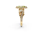 Milgrain Halo Engagement Ring Setting for Fancy Yellow Marquise Center with Shoulder Bezels and Prong Head in Yellow Gold