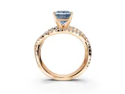 Solitaire Engagement Ring Setting for Fancy Blue Princess Cut Center with Woven 3-Strand Pave Band and Prong Head in Rose Gold