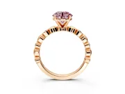Solitaire Engagement Ring Setting for Fancy Pink Round Cut Center with Beaded Bezel Station Band and Prong Head in Rose Gold