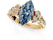 Cluster Engagement Ring Setting for Fancy Blue Marquise Center with Bezel Accent Clusters and Prong Head in Yellow Gold