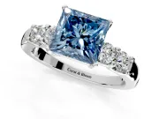 5 Stone Engagement Ring Setting for Fancy Blue Princess Cut Center with Plain Band and Prong Head in Sterling Silver