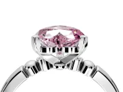 Solitaire Engagement Ring Setting for Fancy Pink Heart-Shaped Center with Beaded Shoulders and Prong Head in Sterling Silver