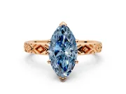 Solitaire Engagement Ring Setting for Fancy Blue Marquise Center with Milgrain X Pattern Band and Prong Head in Rose Gold
