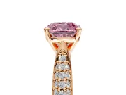 Solitaire Engagement Ring Setting for Fancy Pink Cushion Cut Center with Multi-Row Accents and Prong Head in Rose Gold