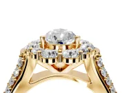 Large Accent Halo Engagement Ring Setting for Pear-Shaped Center with Pave Split Shank and Prong Head in Yellow Gold