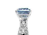 3 Stone Engagement Ring Setting for Fancy Blue Princess Cut Center with Pave Split Shank and Prong Head in Sterling Silver