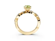 Solitaire Engagement Ring Setting for Fancy Yellow Oval Center with Bar-Station Pave Twist and Prong Head in Yellow Gold