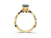 Solitaire Engagement Ring Setting for Fancy Blue Emerald Cut Center with Accented Twist Band and Leaf Prong Head in Yellow Gold