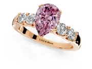 5 Stone Engagement Ring Setting for Fancy Pink Pear-Shaped Center with Plain Band and Prong Head in Rose Gold