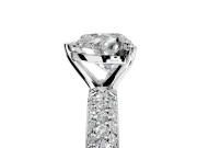 Solitaire Engagement Ring Setting for Heart-Shaped Center with Domed Multi-Row Pave Band and Prong Head in Platinum