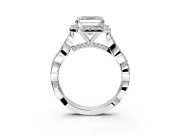 Halo Engagement Ring Setting for Asscher Cut Center with Twist Band and Prong Head in Platinum