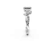 Floral Engagement Ring Setting for Emerald Cut Center with Trailing Marquise Accents and Prong Head in White Gold