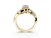 Halo Engagement Ring Setting for Oval Center with Marquise and Pave Bypass Band and Prong Head in Yellow Gold