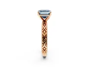 Solitaire Engagement Ring Setting for Fancy Blue Asscher Cut Center with Milgrain X Pattern Band and Prong Head in Rose Gold