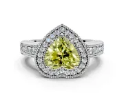 Milgrain Halo Engagement Ring Setting for Fancy Yellow Heart-Shaped Center with Pave Band and Prong Head in Platinum