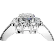 Halo Engagement Ring Setting for Radiant Cut Center with Milgrain Channel Band and Prong Head in Platinum