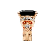 Solitaire Engagement Ring Setting for Fancy Black Emerald Cut Center with Filigree Band and Prong Head in Rose Gold