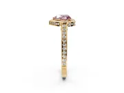 Halo Engagement Ring Setting for Fancy Pink Heart-Shaped Center with Framed Halo, Pave Band and Prong Head in Yellow Gold