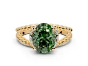 Halo Engagement Ring Setting for Fancy Green Oval Center with Rope Twist Split Shank and Prong Head in Yellow Gold